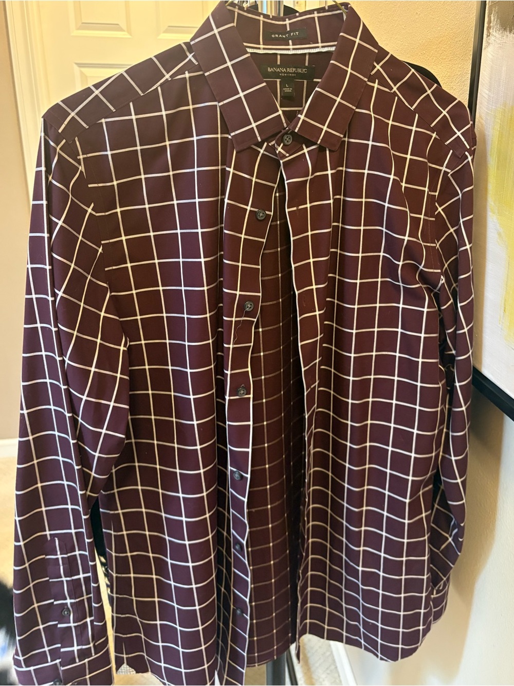 Banana Republic Maroon Grid Dress Shirt
